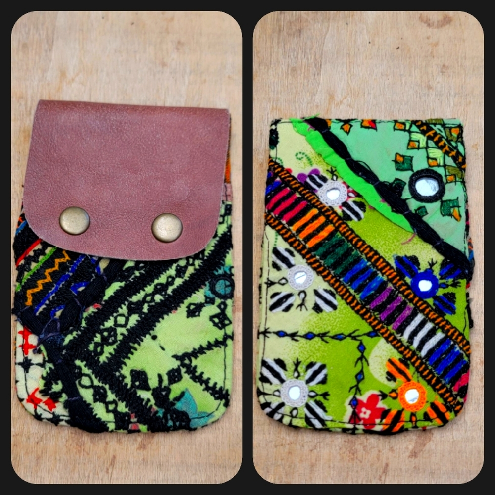 🪬🍄 Free People Boho Embroidered Repurposed vtg banjara hippie Wallet card case